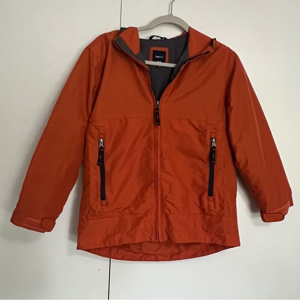 Gap Kids Orange Windbreaker Rain Lightweight Hooded Jacket size large 10